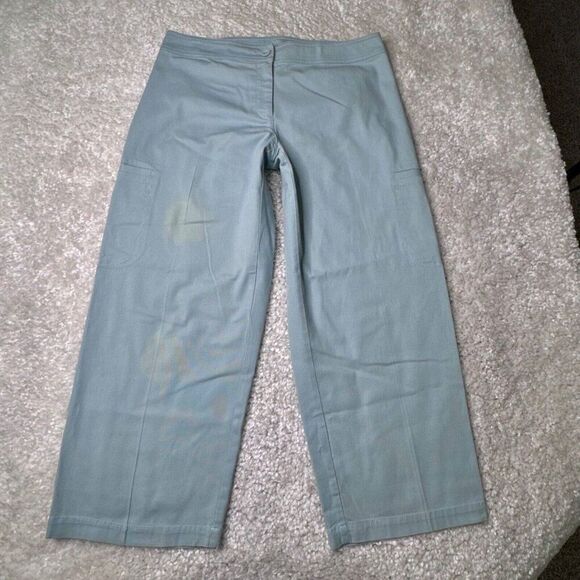 Eileen Fisher Organic Cotton Canvas Wide Leg Crop Pant Blue FLAWS - Picture 1 of 7